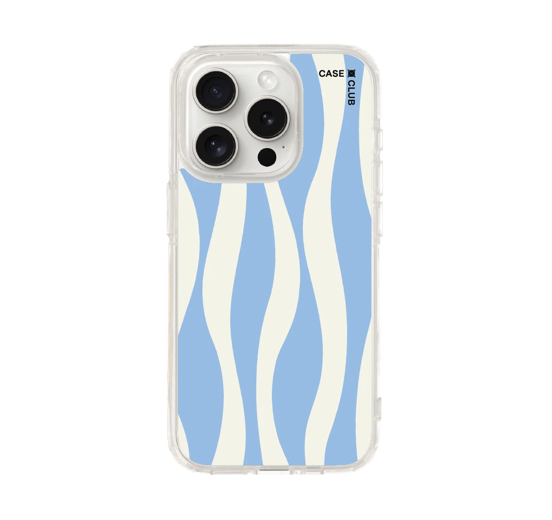 เคสใส iphone 15 pro ลายคลื่นน้ำสีขาวน้ำเงิน